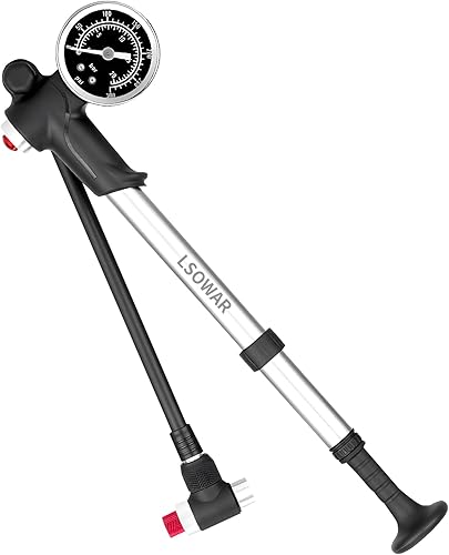 Bomba de choque de alta presión - (300 PSI máximo) Bomba de choque de bicicleta MTB para horquilla y suspensión trasera con válvula Schrader sin