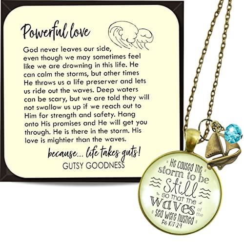 Gutsy Goodness Faith Words Necklace He Caused Storm To Be Still God'S Promise Jewelry 24 Inch cover