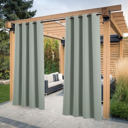PONY DANCE Outdoor Vorhänge Wetterfest mit Ösen 2er Set Outdoorvorhang Sichtschutz & Sonnnenschutz Outdoor Gardinen Wasserdicht für Pavillon & Terrasse, H 213 x B 132 cm, Salbeigrün