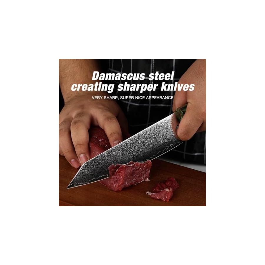 Damascus-Kitchen-Knife-Set-8-Pieces-Knife-Block-SetVG-10-Steel-Core-67-Layers-of-Blades-Rockwell-Hardness-602-HRCErgonomic-Handles-and-Sharp-Knives-Make-Cutting-EasyGift-Box Damascus Kitchen Knife Set 8 Pieces Knife Block Set,VG-10 Steel Core 67 Layers of Blades Rockwell Hardness 60±2 HRC,Ergonomic Handles and Sharp Knives Make Cutting Easy,Gift Box