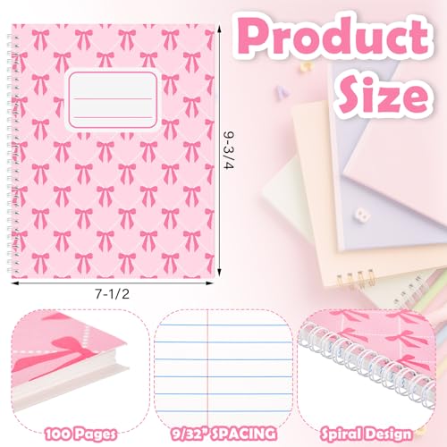 Cahier à couverture rigide avec spirale robuste et design nœud rose romantique - 3