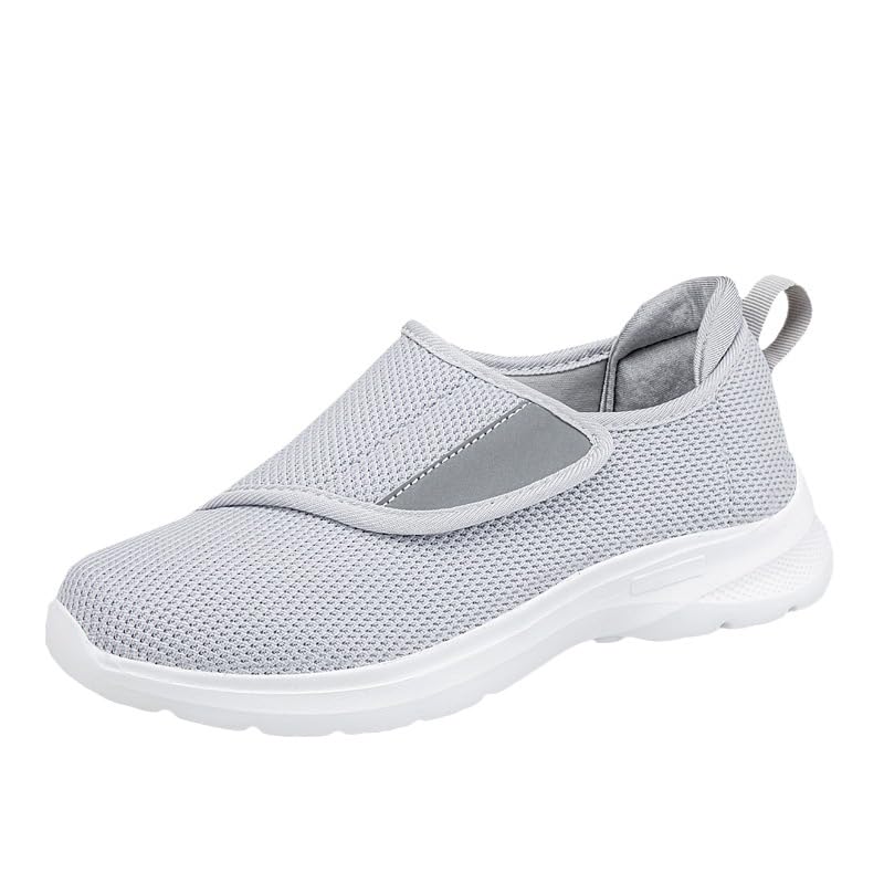 [ZHUYING] マジックテープ老人靴足の幅が広い足の甲男女秋の運動靴中高年ソフト底の健脚靴越境サイズが大きいです (ライトグレーです, 24.5)