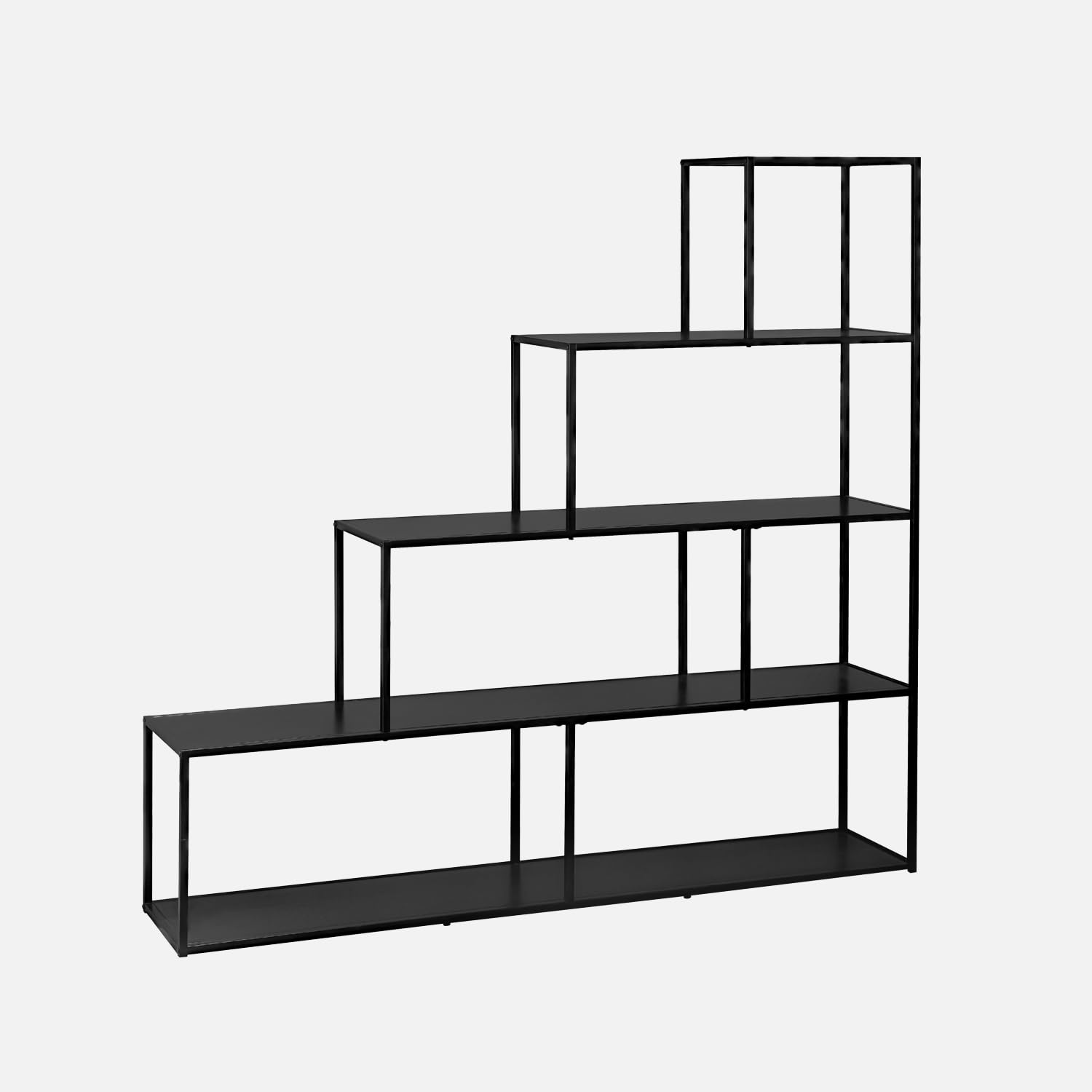 Libreria industriale a scala in metallo, 4 livelli Nero - 160x30x157 cm