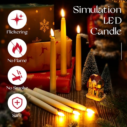 Image of Baquler 50 Pcs Flameless Taper Candles LED Taper Candles Flickering Bulk Ivory LED Candlestick for Easter Wedding Church Halloween Christmas Party Decor Table Centerpiece, 8.5 in, No Batteries