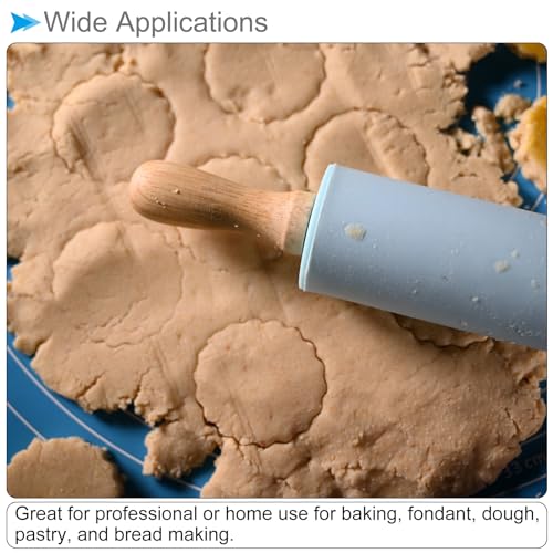 CoCud Silicone Rolling Pins, 17" Length, Silicone & Oak Non-Stick Ergonomic Wooden Handle Fondant Dough Roller Dark Green - (Applications: for Baking DIY Projects) - Image 3