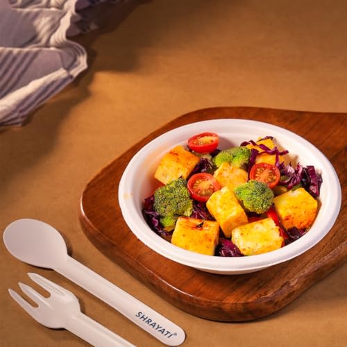 Image of Shrayati Sugarcane Bagasse Bowls, 360 ml, 50 Pcs, Biodegradable Bagasse Disposable Round Bowls for Convenient and Sustainable Eating