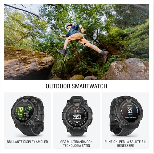 Instinct 3, Smartwatch, 45mm, Display AMOLED 1,2", Lunetta in metallo, GPS Multi-band, 10ATM, Torcia LED, 90+ App per lo Sport, Pay, Connect IQ, Autonomia 18 giorni (Black) - Gadget - Immagine 1