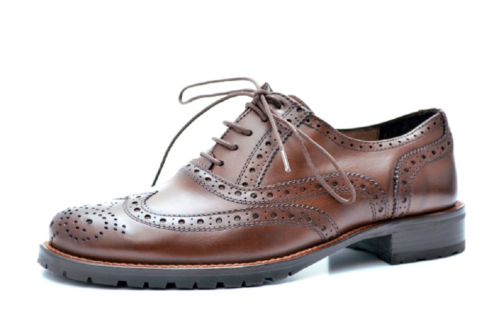 VITELOLadies Lace Up Brogue Shoes in Calf Leather in Black and Dark Brown G104 (3/4 UK, Brown)