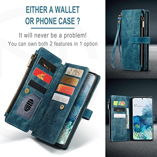 Asuwish Phone Case For Samsung Galaxy S20 Plus Glaxay S20+ 5G Wallet Cover And Tempered Glass Screen Protector Flip Card Holder Cell Accessories Gaxaly S20+5G S20Plus 20S + S 20 20+ G5 Women Men Blue #TOP3