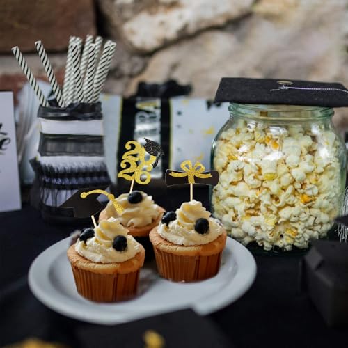 Image of 2026 Gold Glitter Graduation Cupcake Topper | Food /Appetizer Picks Class of 2026 Graduation Party Supplies(24pcs)