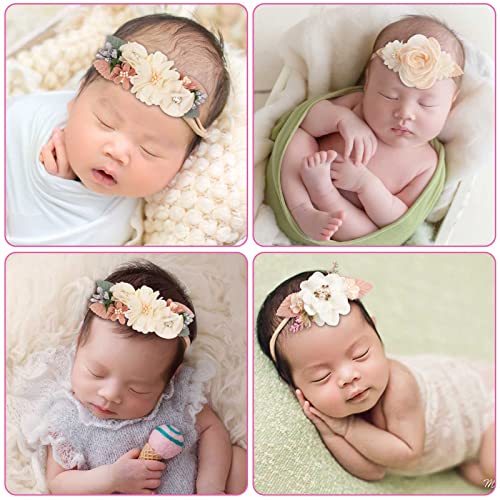 Vobobe Baby Girl Nylon Headbands Infant Flower Elastic Hair Band Bows Wraps For Newborn Toddler Hair Accessories Pack Of 3 (A-Beige) #TOP4