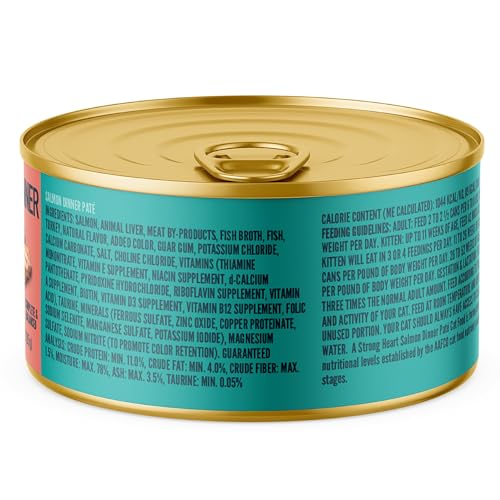 Image of A Strong Heart Canned Wet Cat Food, Salmon Dinner Pate - 3 oz Cans (Pack of 24), Made in The USA with Real Salmon