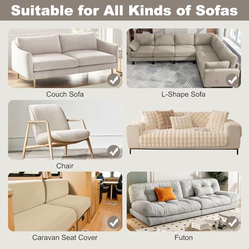 Aocase Sofa Covers, Plush Sofa Cover, Sofa Slipcovers, Non-Slip Sofa Cover 1 2 3 Seater, Fluffy Sofa Cover, L-Shaped Corner Sofa Cover Sofa Protector Machine Washable,Cream white,110×210cm - Image 7