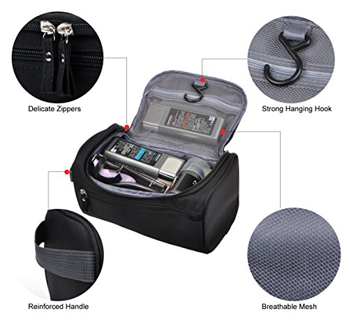 Image of Mens Travel Shaving Toiletry Bag Small Hanging Wash Organizer Dopp Kit Travel Accessories, Black