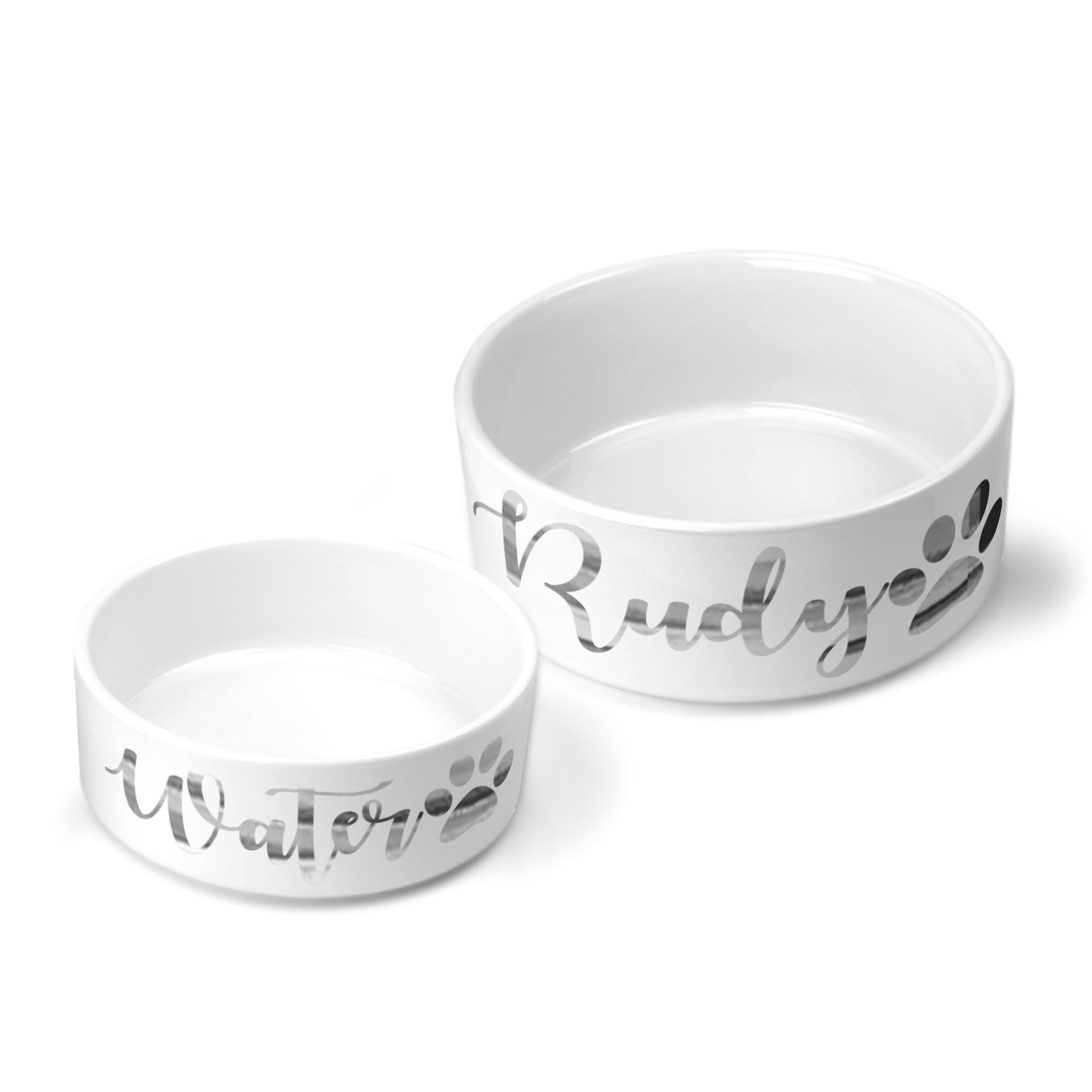 Personalised Pet Bowls Dog Bowl Cat Bowl Rabbit Animal Food Water Treat Mrs Hinch (Large Bowl (1 Lt), Silver)