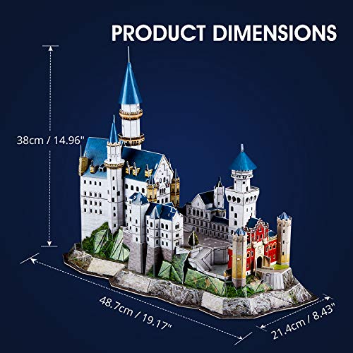 Cubicfun 3D Led Castle Puzzles For Adults And Kids, Germany Architectures Building Model Kits Toys Gifts For Women And Men, Multi-Color Lights Neuschwanstein Castle 128 Pieces #TOP7