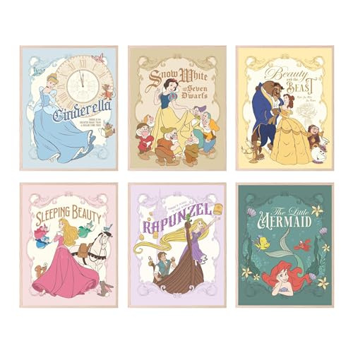 Image of BigWig Prints Princess Wall Decor - Disney Princess Room Decor, Posters for Girls Bedroom, Toddler Girl Room Decorations, Nursery Wall Art, Whimsical Fairy Tale Characters - Unframed Set of 6 (8x10)