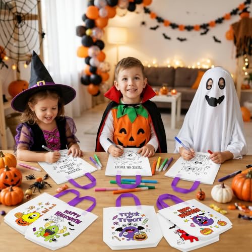 Image of 24Pcs Halloween Monster Coloring Goodies Bags for Kids DIY Party Supplies