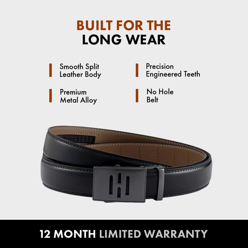 Image of HALDEN BURLEY Belts For Men Leather Original (Free Size Fits Up to 44 Inch Waist) Ratchet Straps, Unique Magnetic Auto-lock Buckle Belt For Man