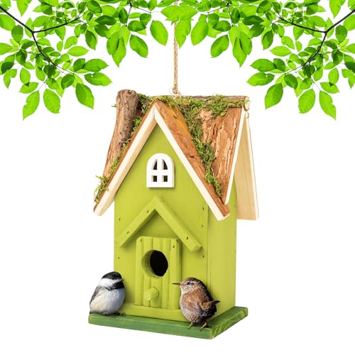 MEKKAPRO Bird House for Outside - Decorative Hanging Birdhouses for Outdoors, Birdhouse with Easy Clean Out Door, Hand-Painted Birdhouses for Chickadees, Wrens, Nuthatches, and Titmice