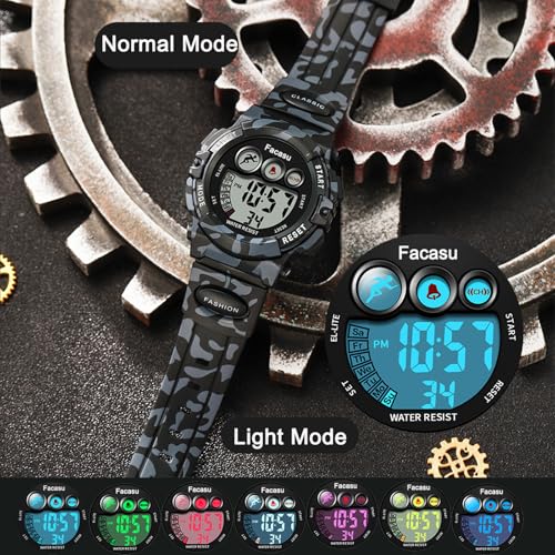 Image of Kids Watch Digital for Boys-Waterproof Kids Sports Watch with Light, Alarm&Snooze,Stopwatch Military Design Silicone Band Gift for Birthdays,Christmas Outdoor Activities(8+ Years)