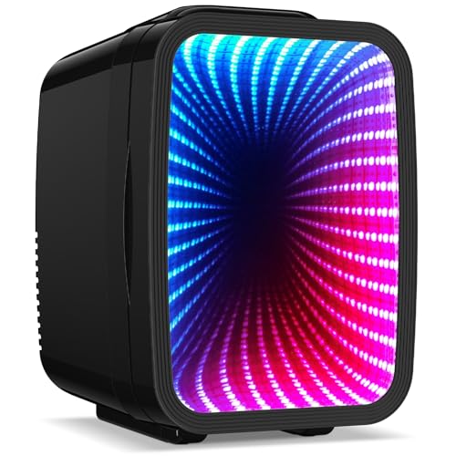 Mini Fridge, 4 Liter/6 Cans Small Refrigerator With Dimmable LED Light,AC/DC Portable Thermoelectric Cooler and Warmer Gaming mini fridge for Bedroom,Office,Gaming room and Car (Black)