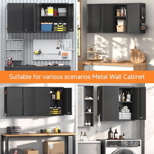 Coolsun Garage Wall Cabinet, 26\" H Metal Wall Cabinet with Lockable Doors and Adjustable Shelf, Wall Mounted Metal Storage Cabinets for Garage Assembly Required (26\" H Black) - Thumbnail 6