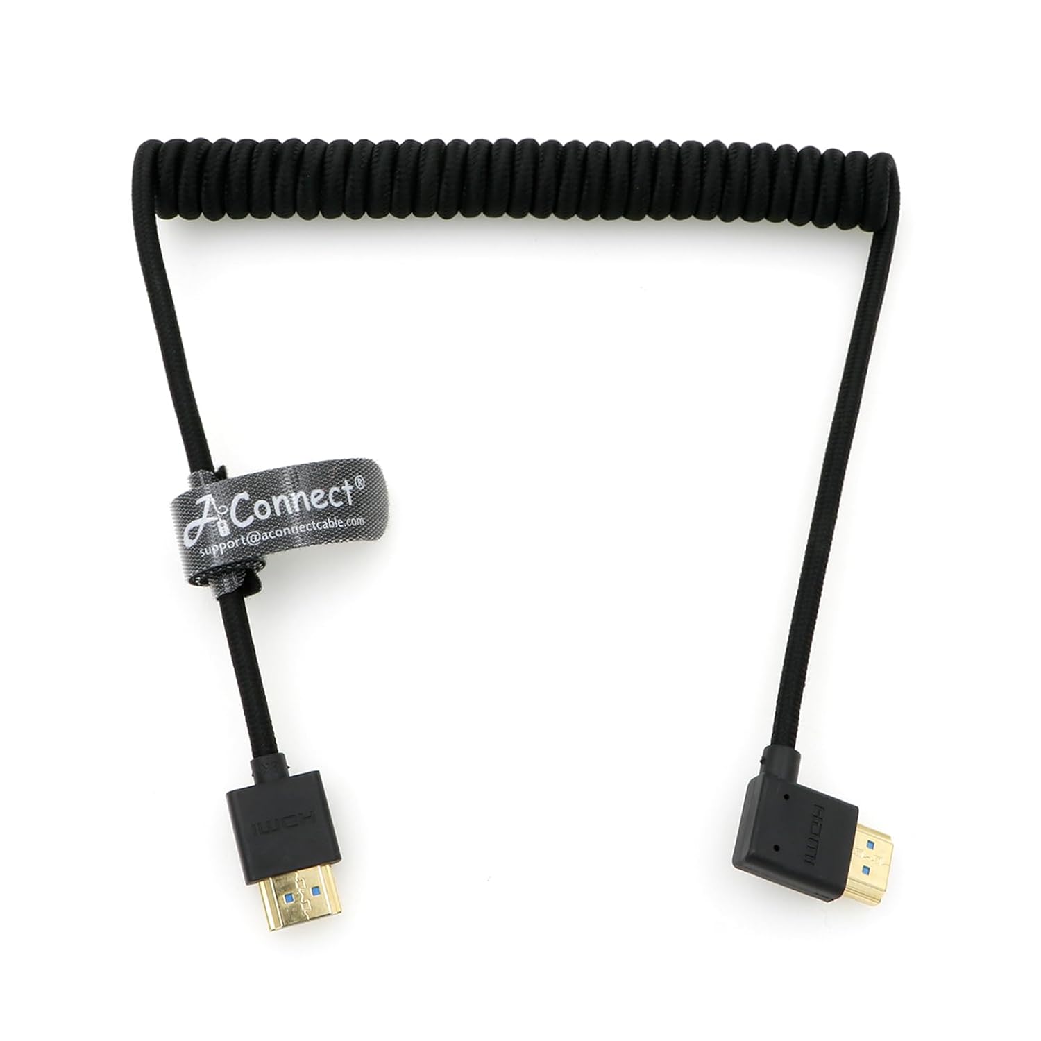 8K Coiled HDMI Cable, 8K@60Hz 4K@120Hz 48Gbps HDMI 2.1 Cable, Ultra High-Speed Braided Coiled Cable 18~28" for Atomos Ninja V|Portkeys BM5 Monitor (Straight to Left Angle)