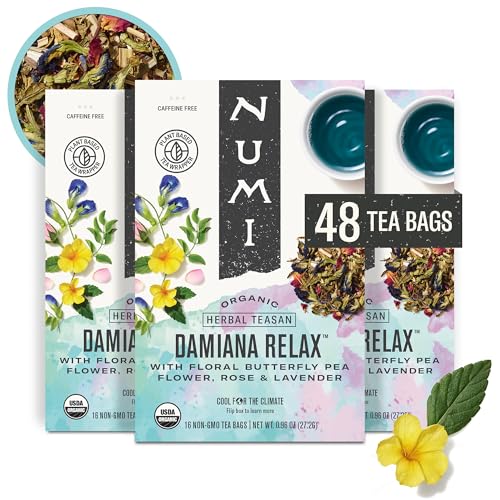 Image of Numi Organic Damiana Relax Tea, 48 Herbal Tea Bags, Caffeine Free