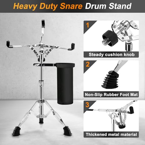Azeam Snare Drum Stand With Drum Sticks Holder,Tall Drum Pad Stand Adjustable Height 14.5 To 23 Inches Accessories Arm Kit Tripod Snare Stand For Drum Set Fit thumb #4