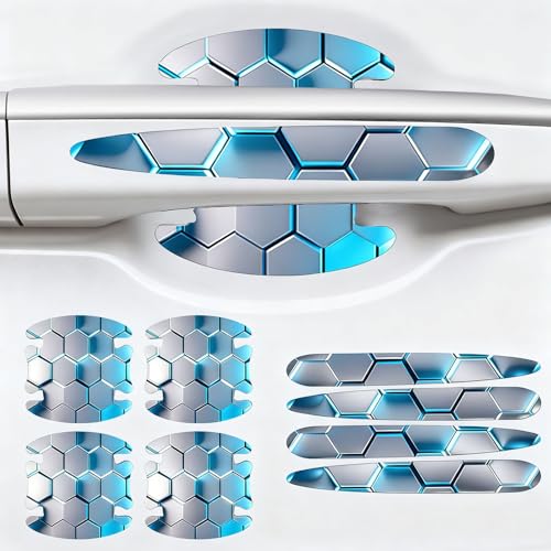 JRSMBCG 8PCS Car Door Handle Scratch Protectors,3D Patterned-Marking，Anti Scratch, Automotive Door Handle Paint Protective Film Cover Accessories, Universal for Most Cars (Light Blue)