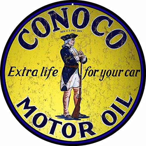 conoco motor oil - Vintage Conoco Motor Oil Sign Round 14