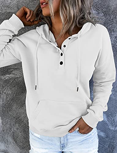 Vivitulip Women's Pullover Hoodies Tops Casual Button Down Long Sleeve Sweatshirts With Pocket (White,Large,Us,Alpha,Female,Adult,Large,Regular,Regular) #TOP2