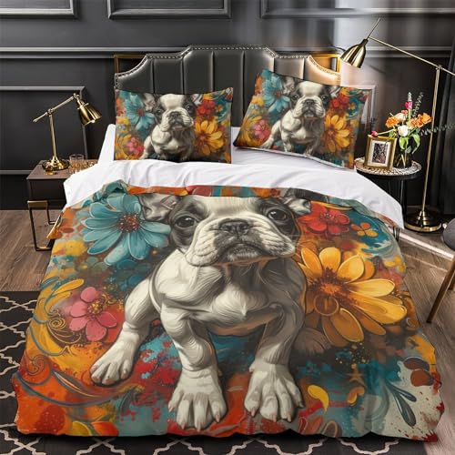 Housse de couette bouledogue français antibactérienne double