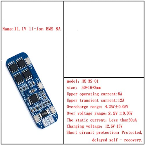 JZK 2 Stück 3S Li-Ionen-Akku-Schutzplatine, 3er-Serie 11,1 V 12 V 12,6 V 18650 Batterieschutzplatine, 10 A 18650 BMS-Lademodul