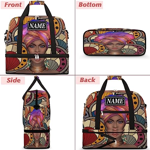 Customize Personalized Travel Duffel Bag African Afro Woman Sport Gym Bag for Woman Man,Waterproof Foldable Weekend Overnight Bag for Yoga Workout Training with Shoe Compartment3