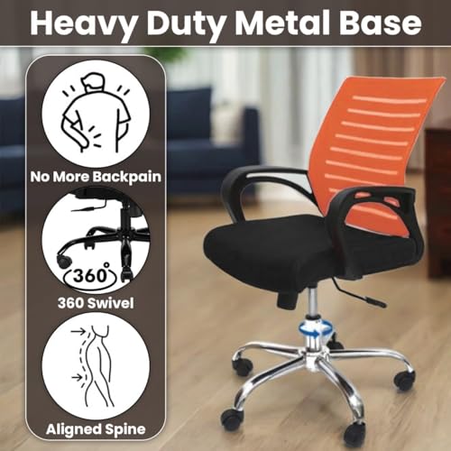 Image of Ngfc Office Chair for Home with Back Support Arm Rest 360 Degree Rotating Office Chair with Tilt Lock Mechanism High Comfort Seating Ergonomic Chair for Home & Office (2, Orange)
