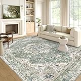 Picture of LUXRUG Washable Area Rug 5x7 - Boho Living Room Rug Stain Resistant Soft Bedroom Rug Ultra-Thin Sage Green Vintage Oriental Farmhouse Dining Room Rugs for Under Table Indoor Carpet for Living Room