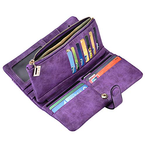 Image of Bird&Fish Women Vegan Leather Wallet Bifold Clutch Large Capacity Card Organizer Buckle Long Purse for Girls Candy Color
