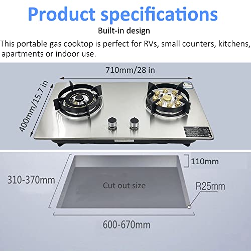 YILIKISS 28" Builtin Gas Cooktops 2 Burner Natural Gas Cooker