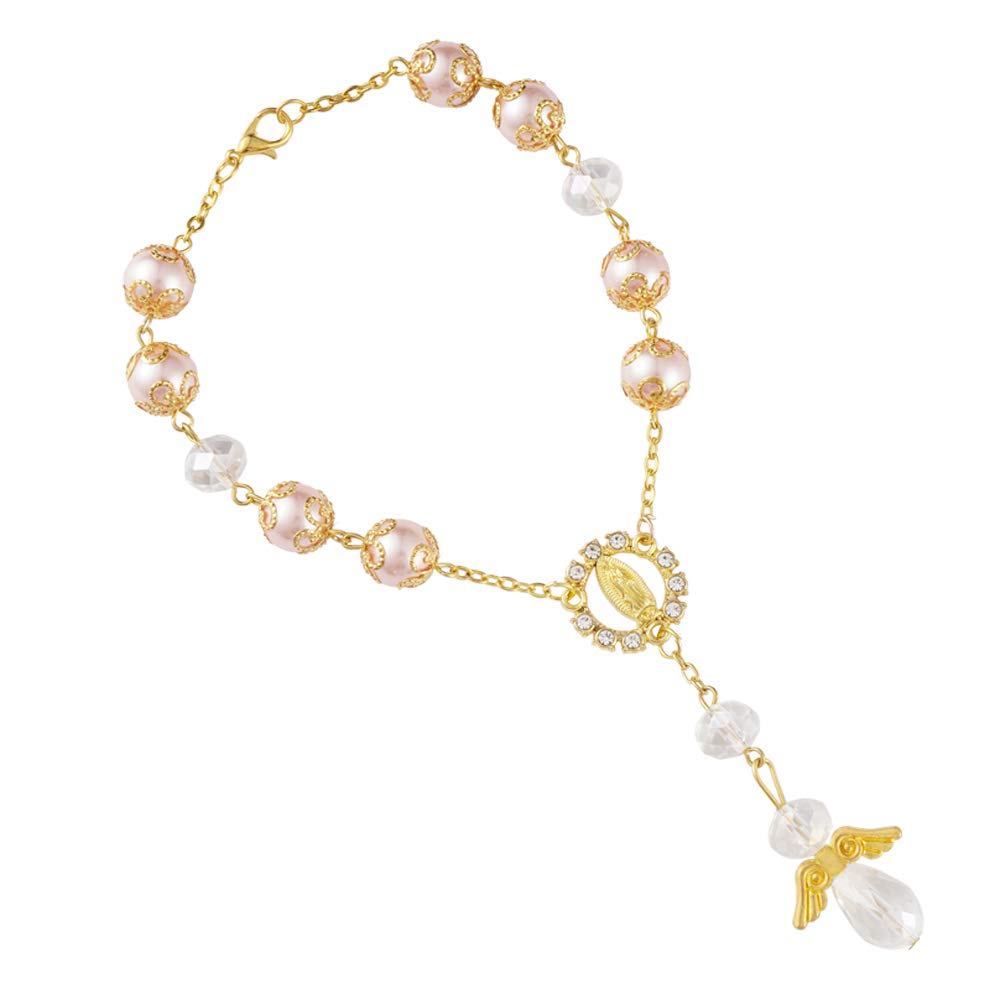 12 pcs Baptism Angel Bracelet Pink Gold Recuerdos de Bautizo Communion Favors Religious Gifts