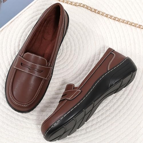Image of QAE Loafers for Women Comfort Orthopedic Slip On Penny Loafers Women's Flat Shoes for Casual Walking Dress Work Business