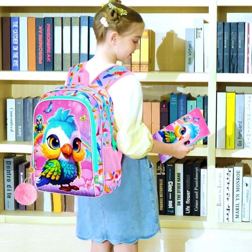 Image of CCJPX 3PCS Parrot Backpack for Girls, 16 Inch Water Resistant Preschool Bookbags, Kids Elementary Kindergarten School Backpacks and Lunch Box