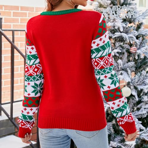 Image of Women's Christmas Top Long Sleeve Round Neck Santa Claus Knitted Sweater Pullover Top