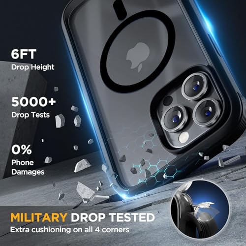 Image of Miracase Magnetic for iPhone 14 Pro Case 6.1 inch, (Compatible with MagSafe) Upgrade Full-Body Clear Phone Bumper Case with Built-in 9H Tempered Glass Screen Protector, Magnetic Matte Black