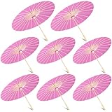 Sanwuta 8 Pcs Paper Umbrella 23.6 Inch Handmade Oil Paper Parasol Vintage DIY Painting Decorative Umbrella for Kids, Wedding Party Photo Taking Cosplay Art Decor Dance Perform Bridal Decors (Pink)