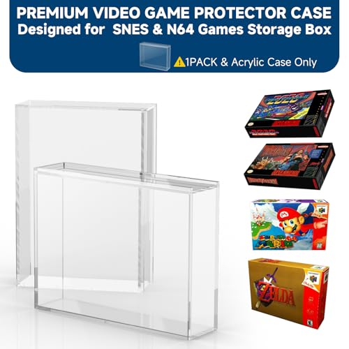 Image of Acrylic Video Game Box Protector for SNES N64 Games | 3MM Clear Display Case with Wall Mount, Compatible with SNES & N64 Game Box, Sturdy Acrylic Case for Collector, 1 Pack