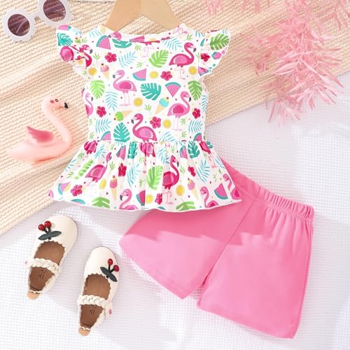 Image of Girls Summer Outfits Toddler Baby Girls Short Sets 2 Piece Clothing Set Flutter Sleeve Shirt and Short 2-7 Years