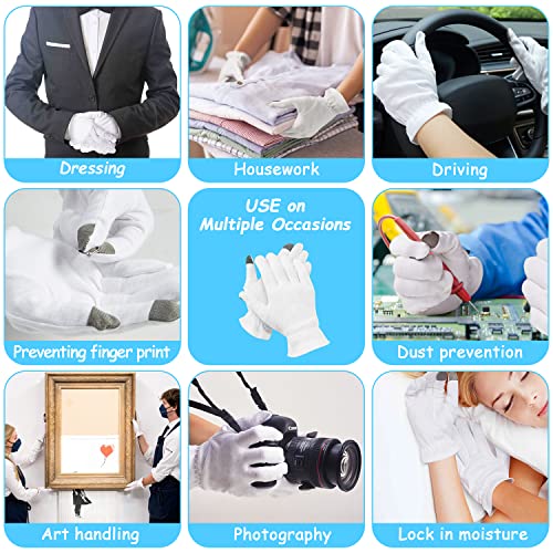100% Cotton Moisturizing Gloves 5 Pairs, Touch Screen Friendly Cotton Gloves With Wristband And Washing Bag For Overnight Bedtime Eczema Dry Sensitive Irritated Skin Spa Therapy, Medium #TOP6