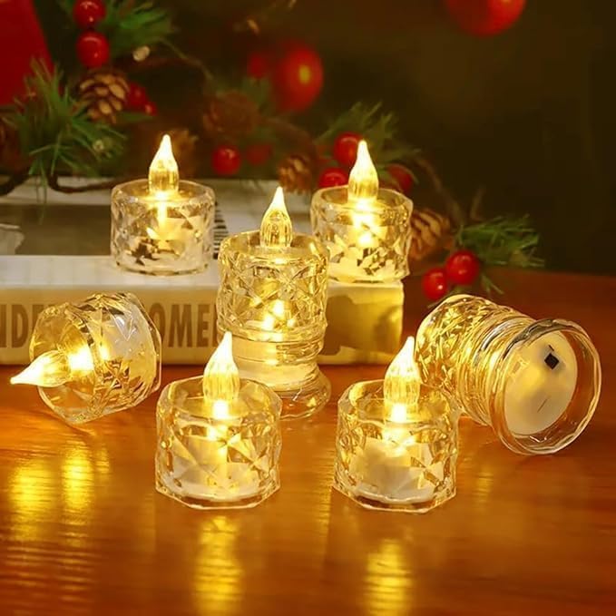 CULINEXIS LED Crystal Candles, 6 Pieces, Flameless Electric Diya Lights for Home Decor, Festivals, Christmas-image-42